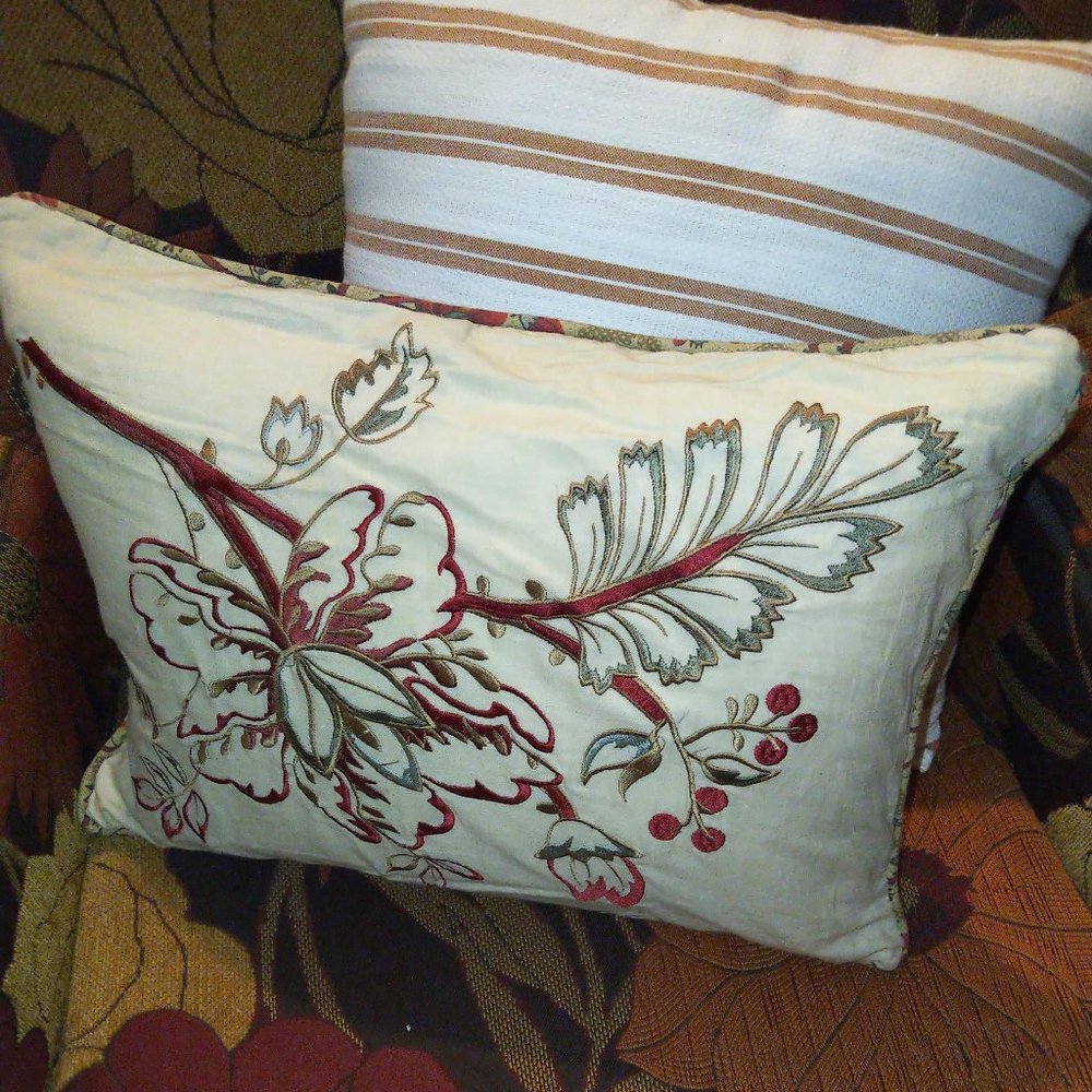 B. Smith w. Style Down Feather Pillow Cotton Embroidered 2-sided Floral Birds